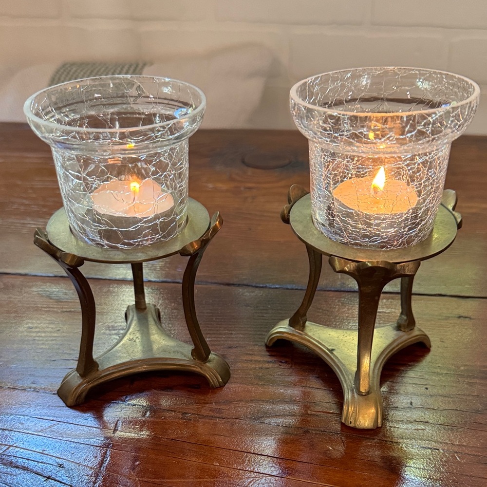 Vintage Brass and Crackle Glass Tea Lights